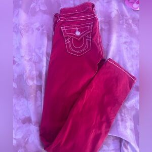 Red True Religion Skinny Jeans